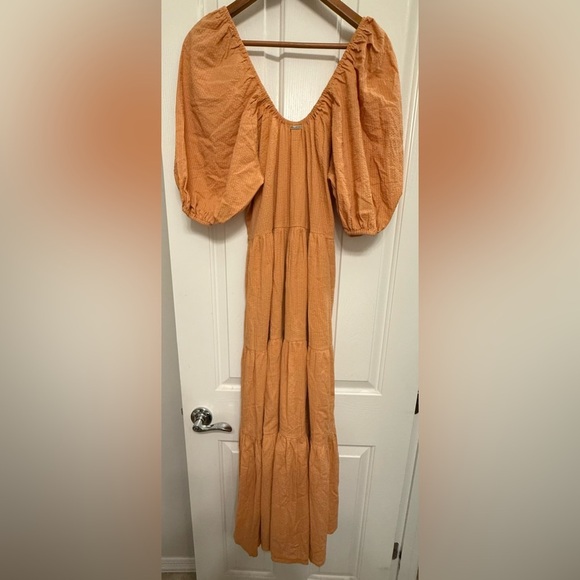 Billabong Endless Shore Puff Sleeve Maxi Dress – Women’s Medium, Pinstripe Boho - Picture 5 of 6